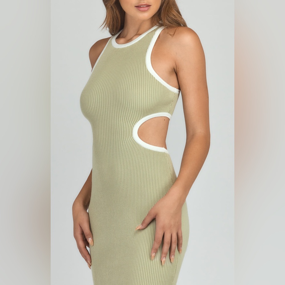 Miss Preux Hailey cut out dress in sage and white sz s/m